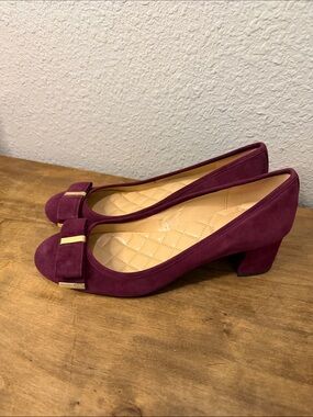 Michael Kors Suede Bow Block-Heel Pumps in Berry size 10